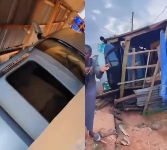 “Make Una Help Me o. Yahoo Boys No Go K!ll Person For Ekpoma- Woman Shouts After Car Rammed Directly Into Her Shop In Edo State