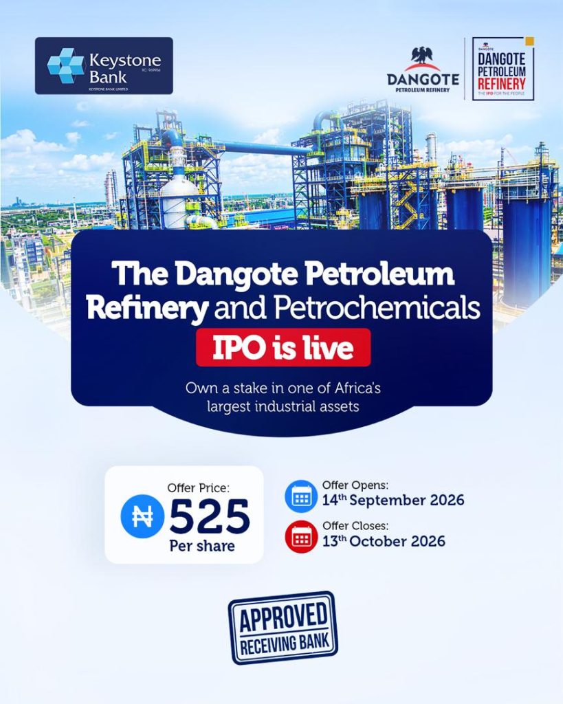 Keystone Bank Named Received Agent For Dangote Refinery Public Offer, Opens Subscription Access To Investors 