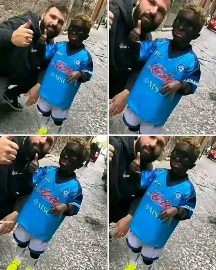An Italian Kid painted Himself Black To Imitate His Idol, Victor Osimhen