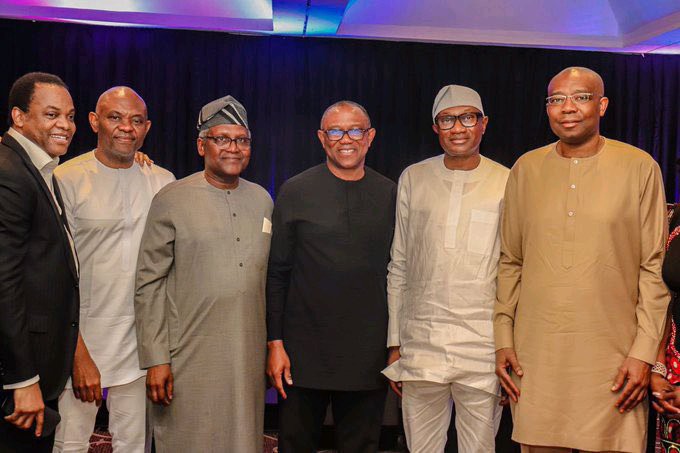 Can Someone Calculate The Waight Of This Picture! - Nigerians Reacts To Photo Showing Peter Obi With Dangote, Otedola, Tony Elumelu At An Event 