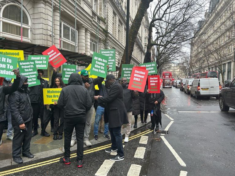 Heavy Protest at High Commission in London over Nigeria’s election [Photos]