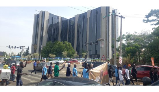 Emefiele Must Go” - Protesters Chants As They Storm CBN Headquarters Over Naira Redesign