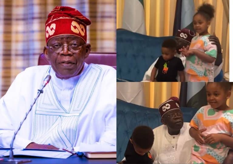 Reactions As Video Of Tinubu Playing With His Grandchildren Surfaces Online [Watch]