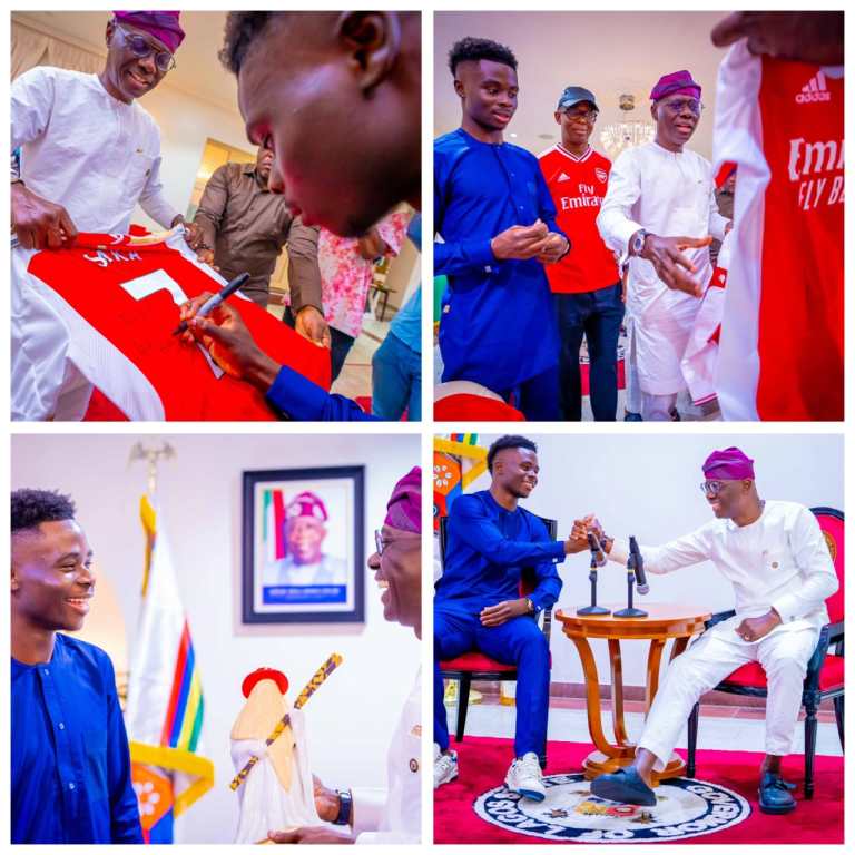 Gov. Sanwo-Olu hosts Arsenal star Bukayo Saka (Photos)