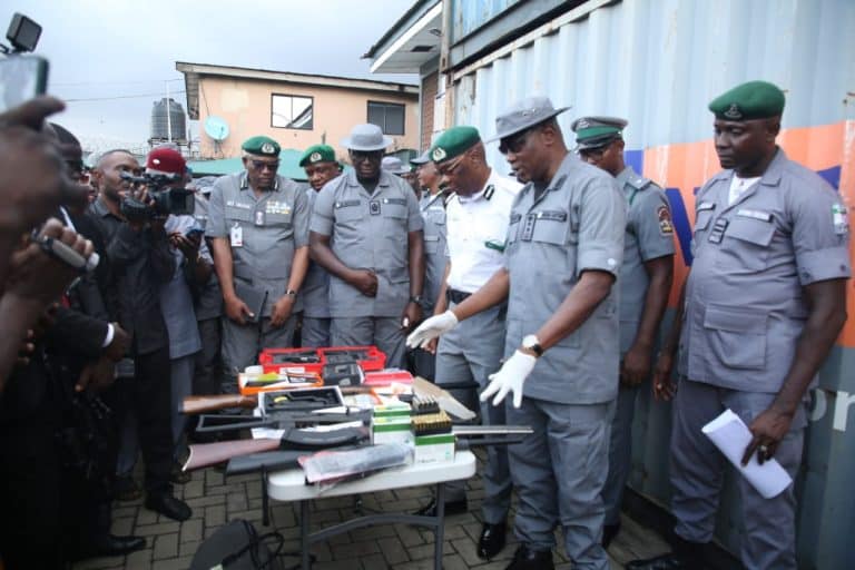 Nigeria Customs Intercepts Arms, Ammunitions Concealed In Rubber Drum In Lagos, Arrests Suspects [Photos]