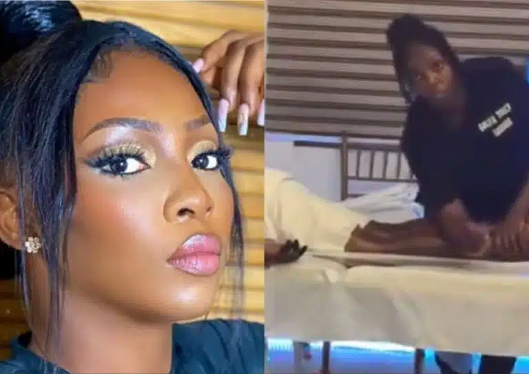 Moment Ijeoma Collapsed While Trying To Break Guinness World Record For Longest Massage [Video]