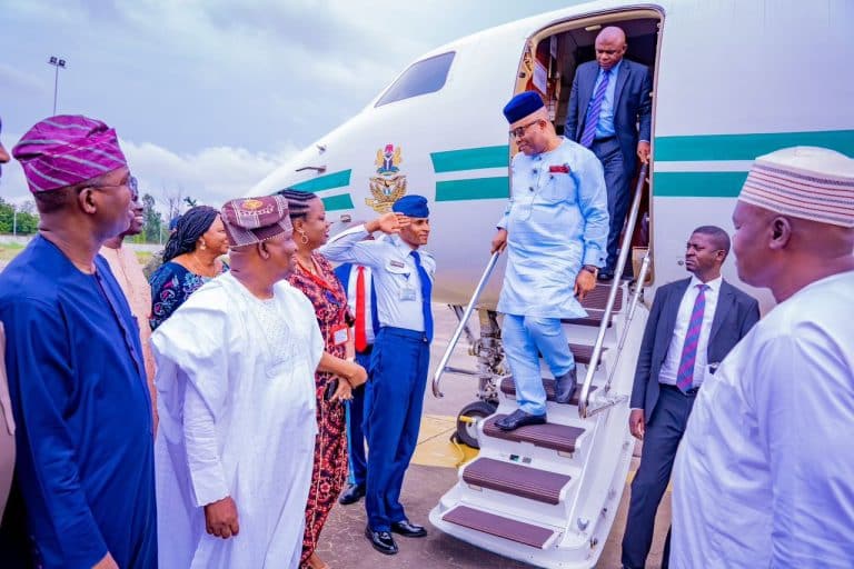 BREAKING: Senate President Akpabio Arrives Lagos (Photos)
