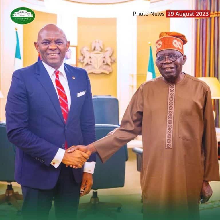 President Tinubu Welcomes Tony Elumelu In Aso Rock