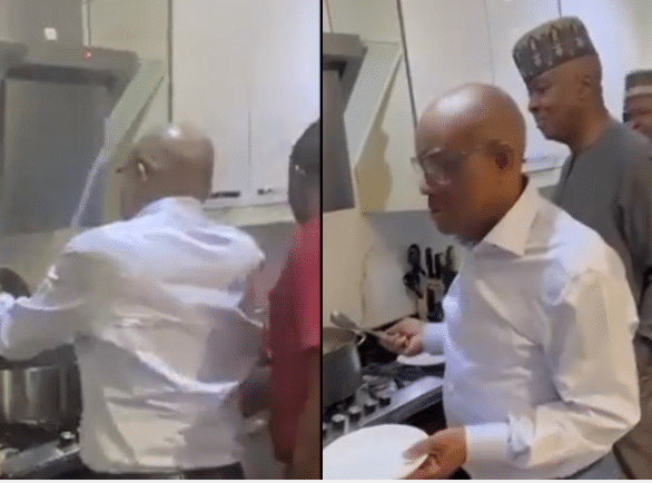 Bukola Saraki Watches FCT Minister, Wike As He Display His Cooking Skills [Video]