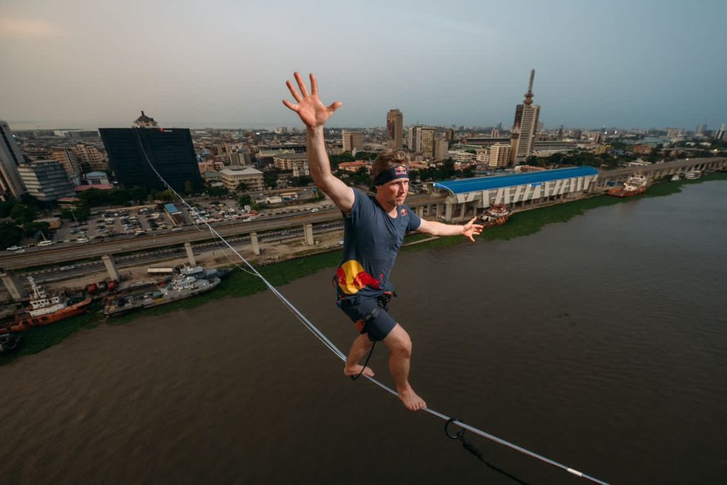 Gov Sanwo-Olu Shares 'Perfect Lagos Selfies' Captured By Slack-liner Jaan Roose [Photos]