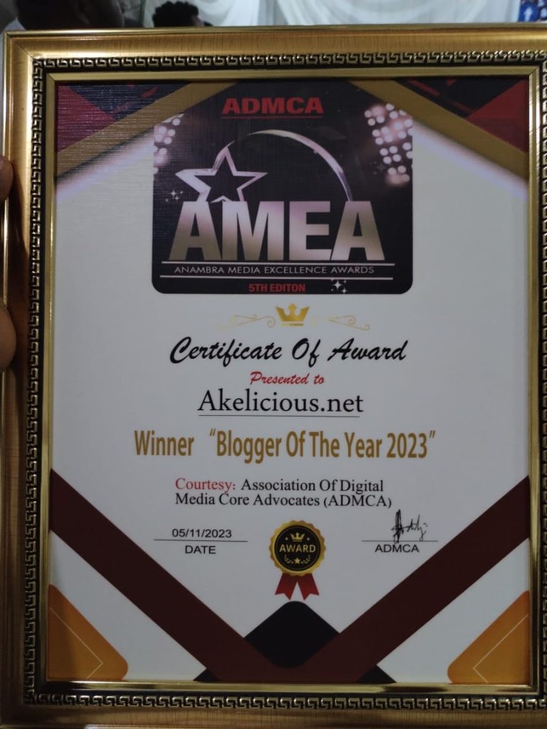 Akelicious, Beats Other Powerful Media Houses To Win 'Blogger Of The Year Award 2023'