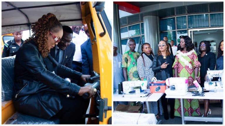 Tinubu’s Minister Rolls Out Tricycles, Sewing Machines For Women Empowerment Programme, Nigerians Reacts