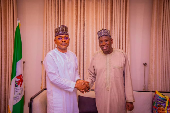 APC Chairman, Ganduje In Abuja Welcomes Kogi State Governor (Photos)