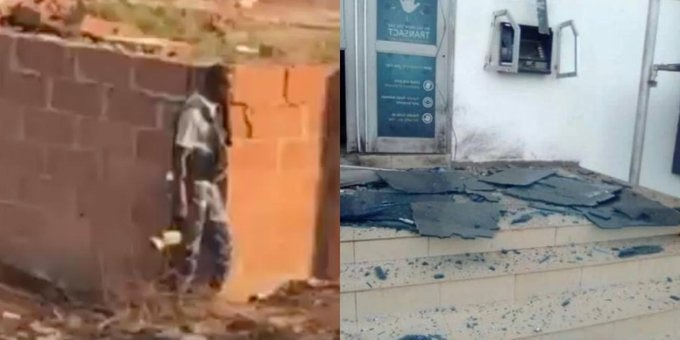 Nigerians Reacts As Video Of Armed Policeman Caught Hiding Behind Wall During Bank Robbery In Kogi Surfaces Online [Watch] 