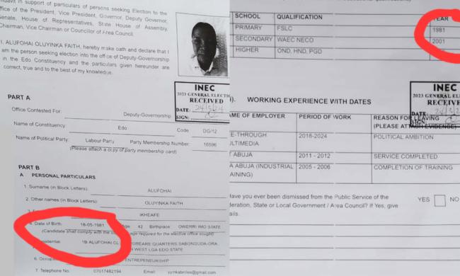 Confusion In LP Camp As Akpata's Running Mate Submits False Information To INEC; Claims She Was Born Same Year She Obtained First School Certificate