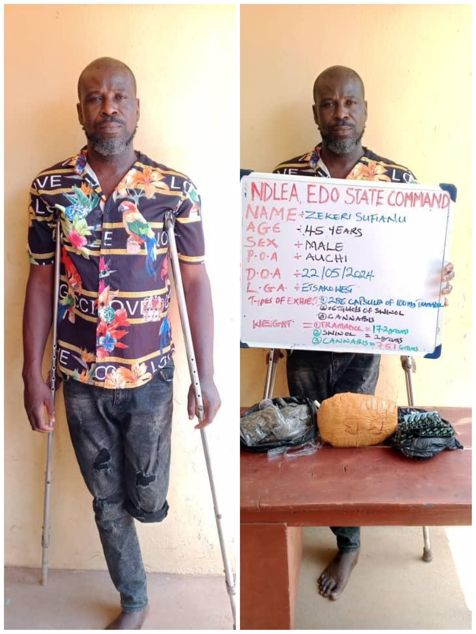 Physically Challenged Nigerian Drug Dealer Arrested For Drug Trafficking In Edo