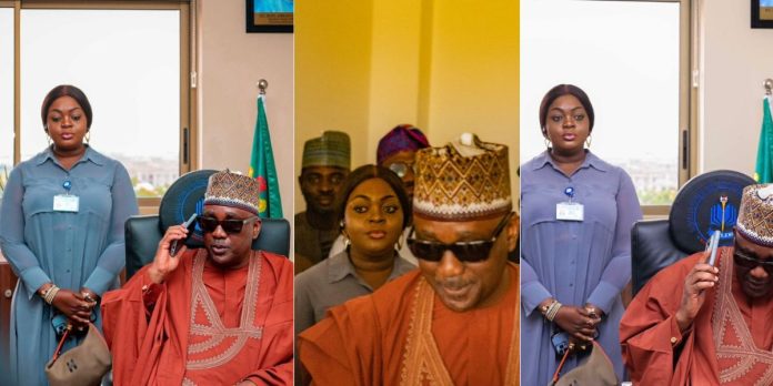 “Na Bouncer She Be” – Nigerians Drags Actress Eniola Badmus As She Resumes Office As SA To House Of Rep Speaker, Abbas (Photos)