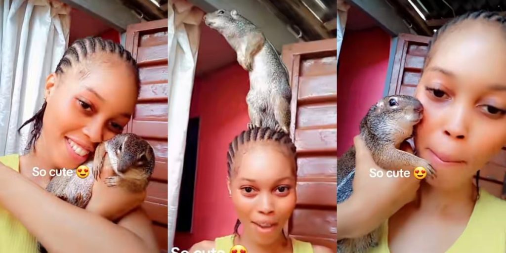 Beautiful Nigerian Lady Adopts A Squirrel As Pet, Flaunts It Online