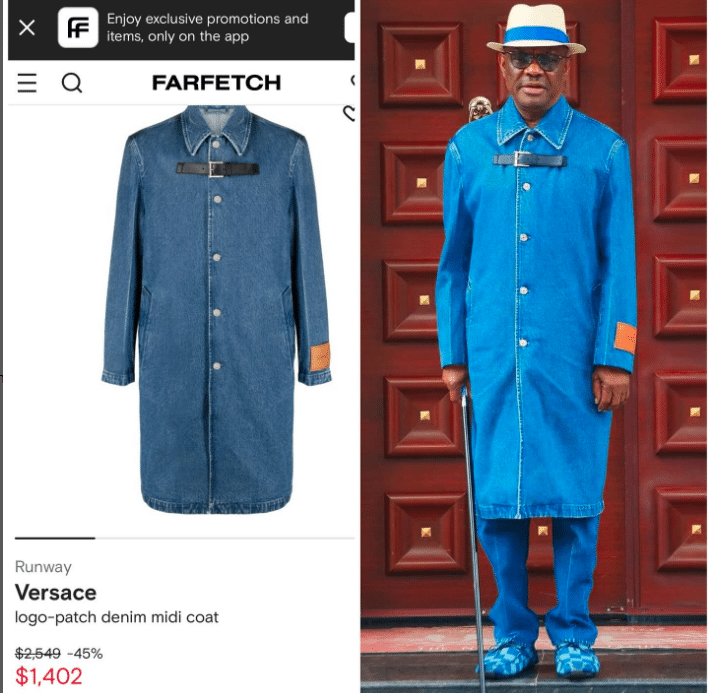 Nigerians React To Wike’s $1,402 Versace Denim Outfit [Photos]
