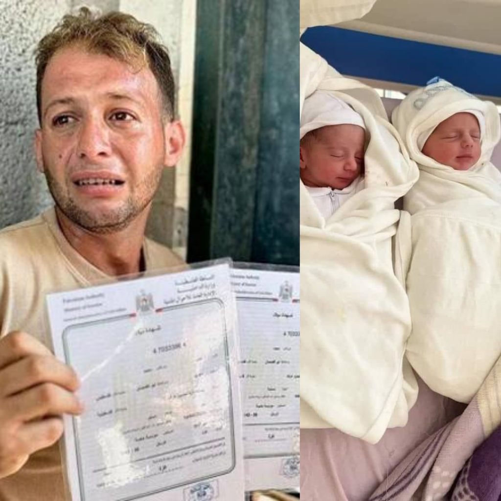 Palestinian Father Unconsolable As His Newborn Twin Babies, Wife Are K!lled In Israeli Airstrikes Inside Gaza Hospital [ideo]