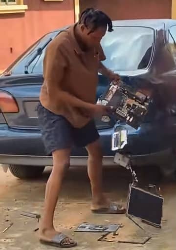 Frustrated Yahoo Boy Smashes Laptop in Anger After Years Of Unsuccessful Hustle