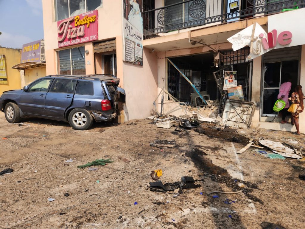 Tragedy in Ibadan: Motorcyclist Dies as Car Crashes into Pharmacy [Photos]