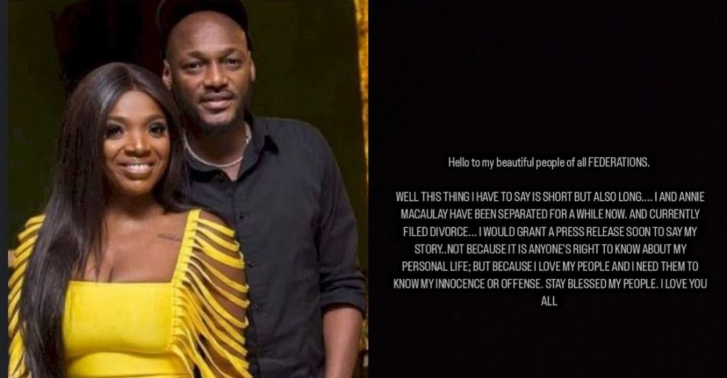 Popular Nigerian Singer, 2Face Announces Separation From Wife, Annie