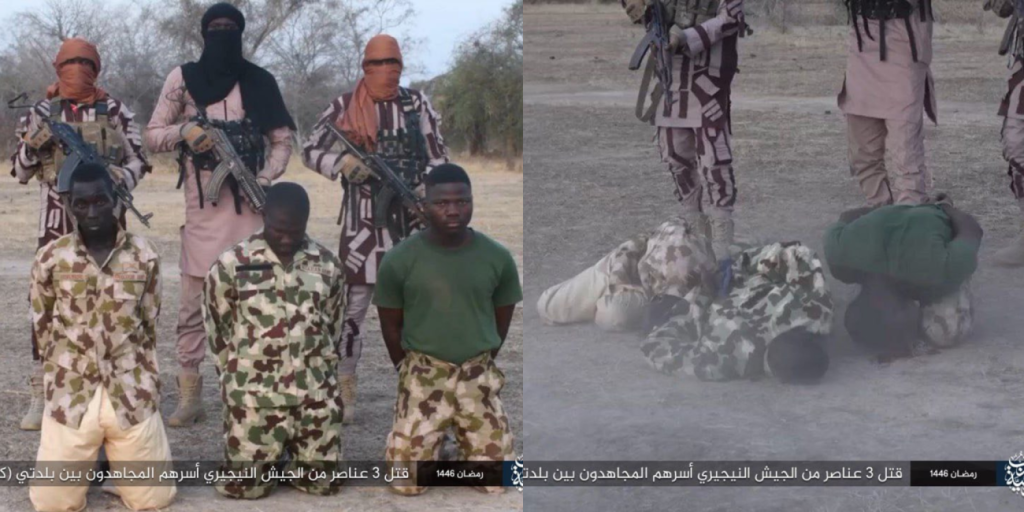 BREAKING: ISWAP Terrorists Release Gruesome Video Of Sect Members Executing Three Nigerian Soldiers In Yobe