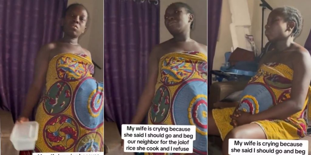Pregnant Woman Breaks Down in Tears, Demands Husband Beg Neighbour for Jollof Rice in Viral Video
