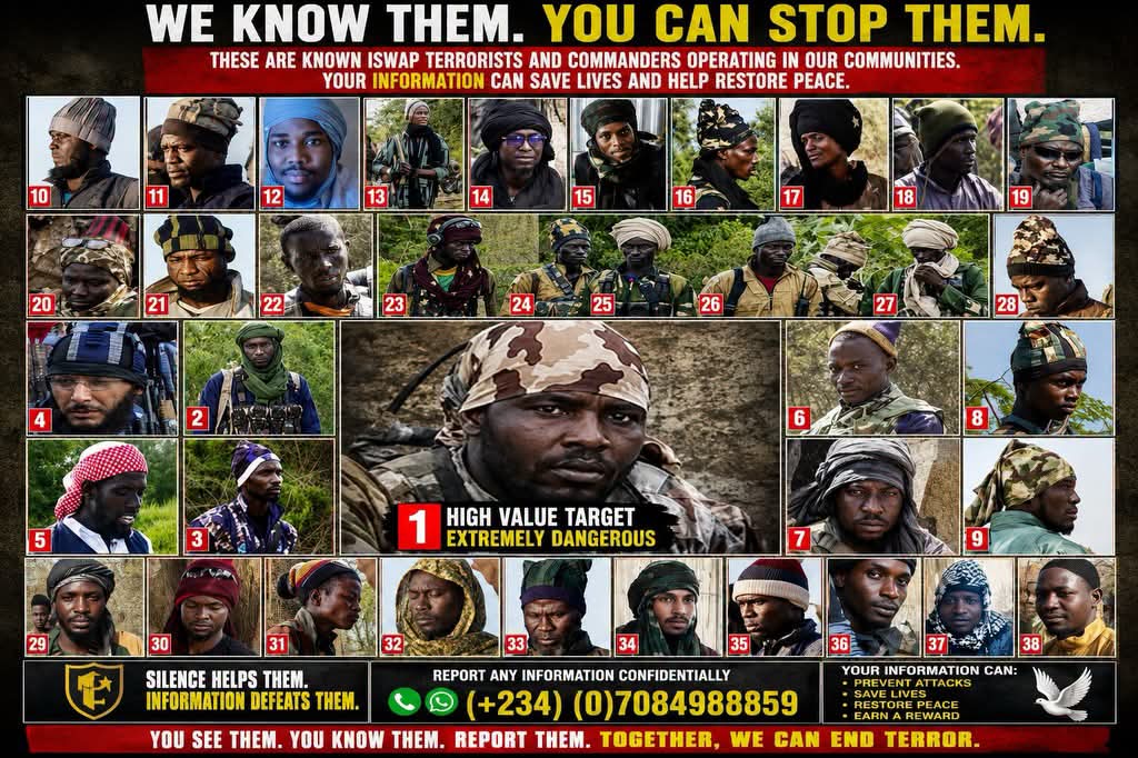 Nigerian Army Places Bounty On Wanted ISWAP/ISIS Terrorist Leaders