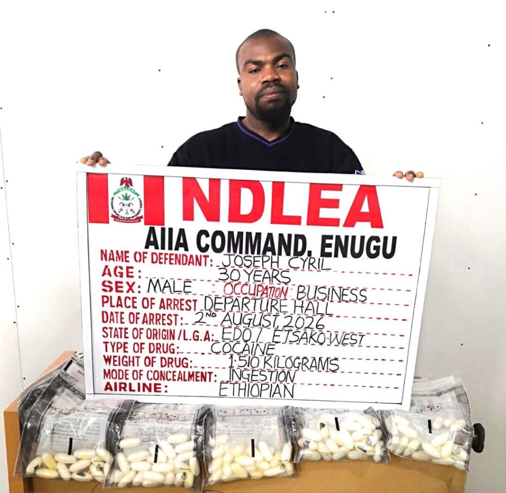 NDLEA Arrests Italy-Based Businessman With 98 Cocaine Wraps at Enugu Airport