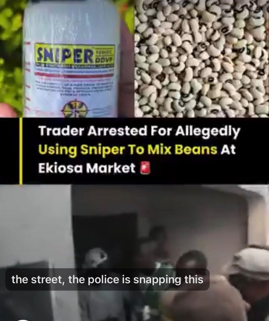 VIDEO: Trader Arrested For Allegedly Using Sniper To Preserve Beans At Benin Market