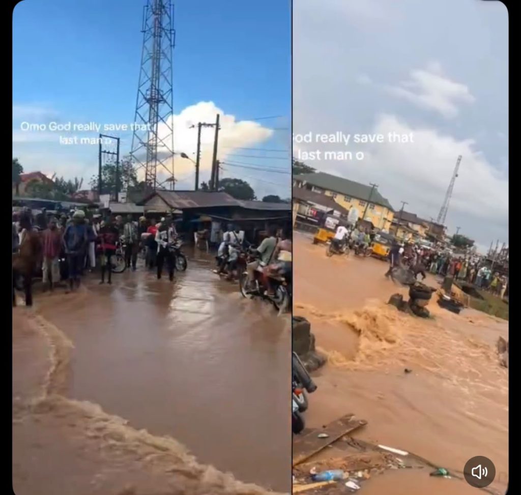 Watch Moment Flood Sweeps Away Motorcyclist in Akure