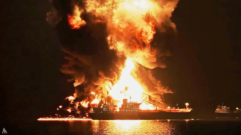 Oil Tanker Bursts Into Flames After Hitting Mine In Strait Of Hormuz