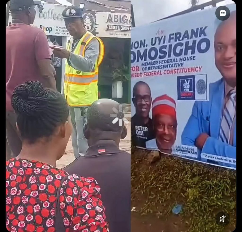 Residents Resist Attempt To Remove NDC Billboard In Edo, Video Sparks Reactions