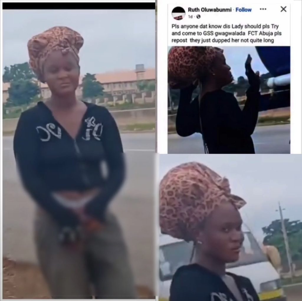 Lady Found Behaving Strangely After Allegedly Being Abandoned By Roadside In Abuja [Video]