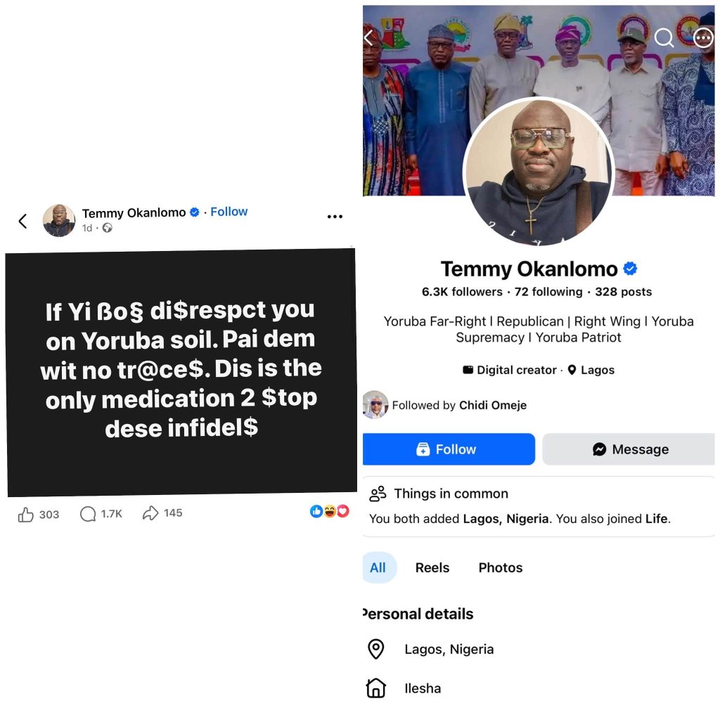 Yoruba Patriots’ Gather On Facebook To Call For K!lling Of Igbos In Yoruba Land While Also Celebrating The K!lling Of An Igbo Family Including Their 5-year-old Child By Touts In Oyo